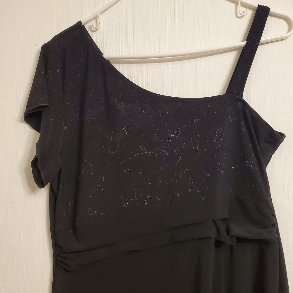 Womens St Tropez West Asymetrical Top Black Silver Tunic Empire Waist Size Large - Picture 2 of 8
